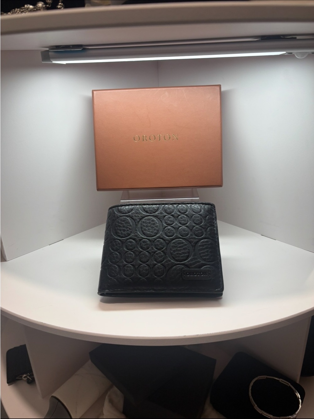 Oroton Black Embossed Circle Bifold Wallet